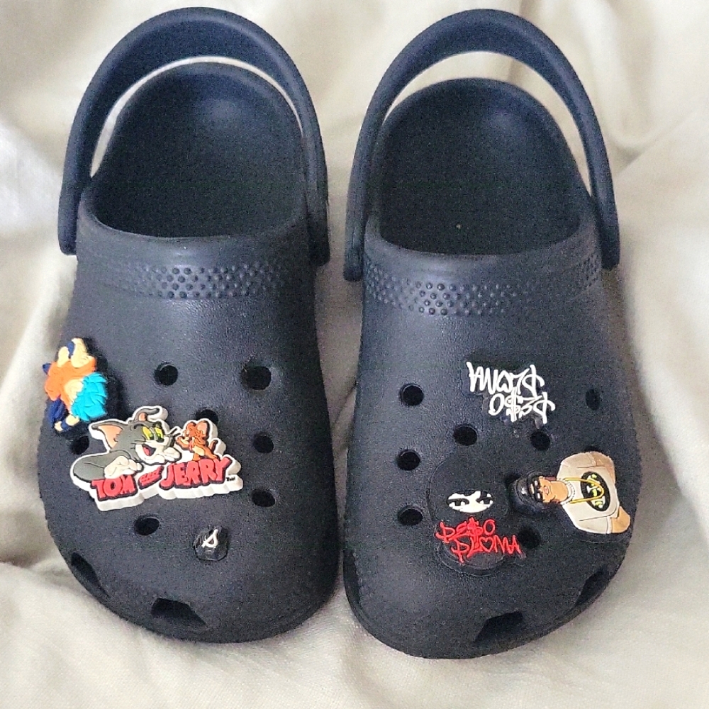 Kids Black Clogs with Cartoon Charms